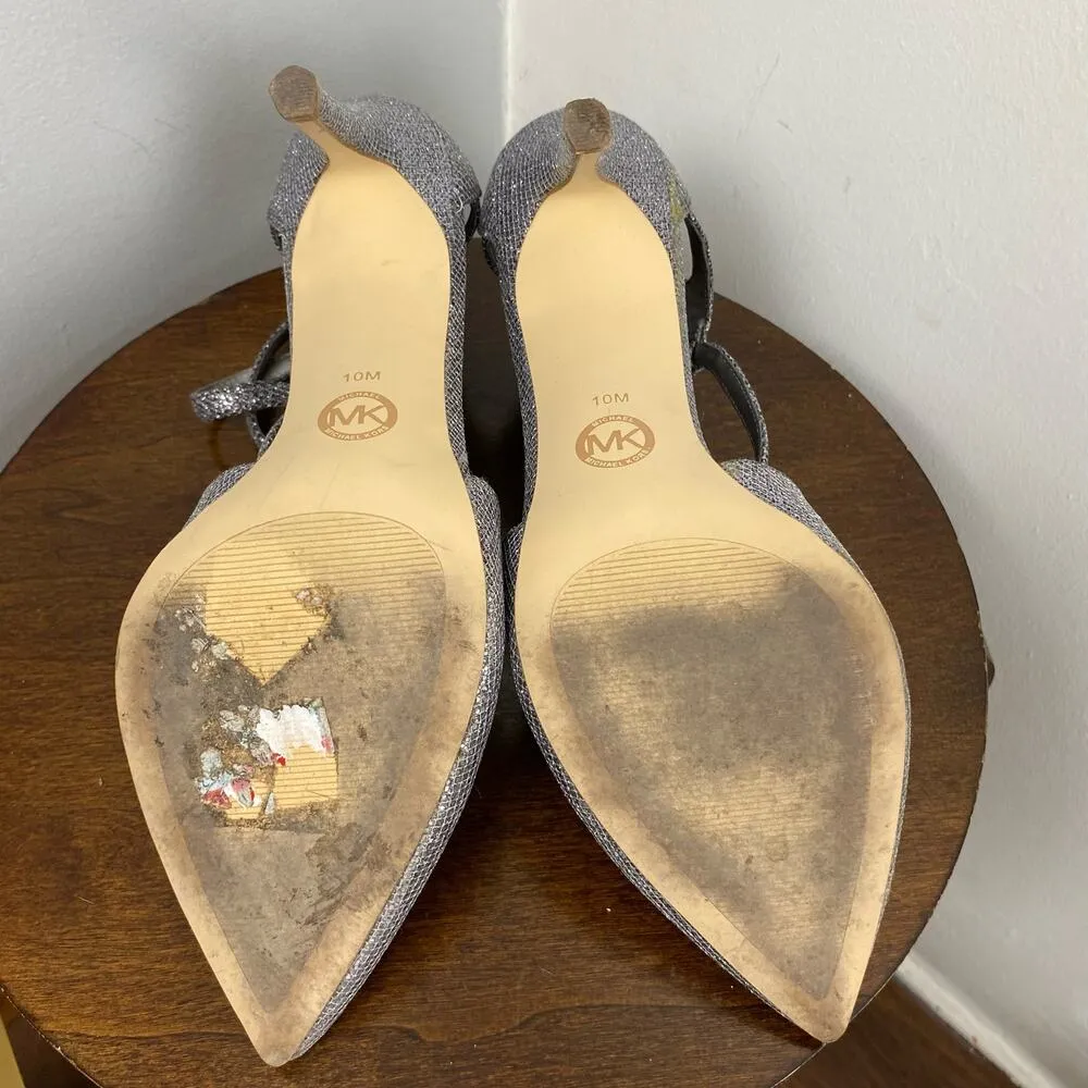 Michael Kors Catia Sparkling Silver Glitter Chain Mesh High Heel Pump Size 10 - Image 9