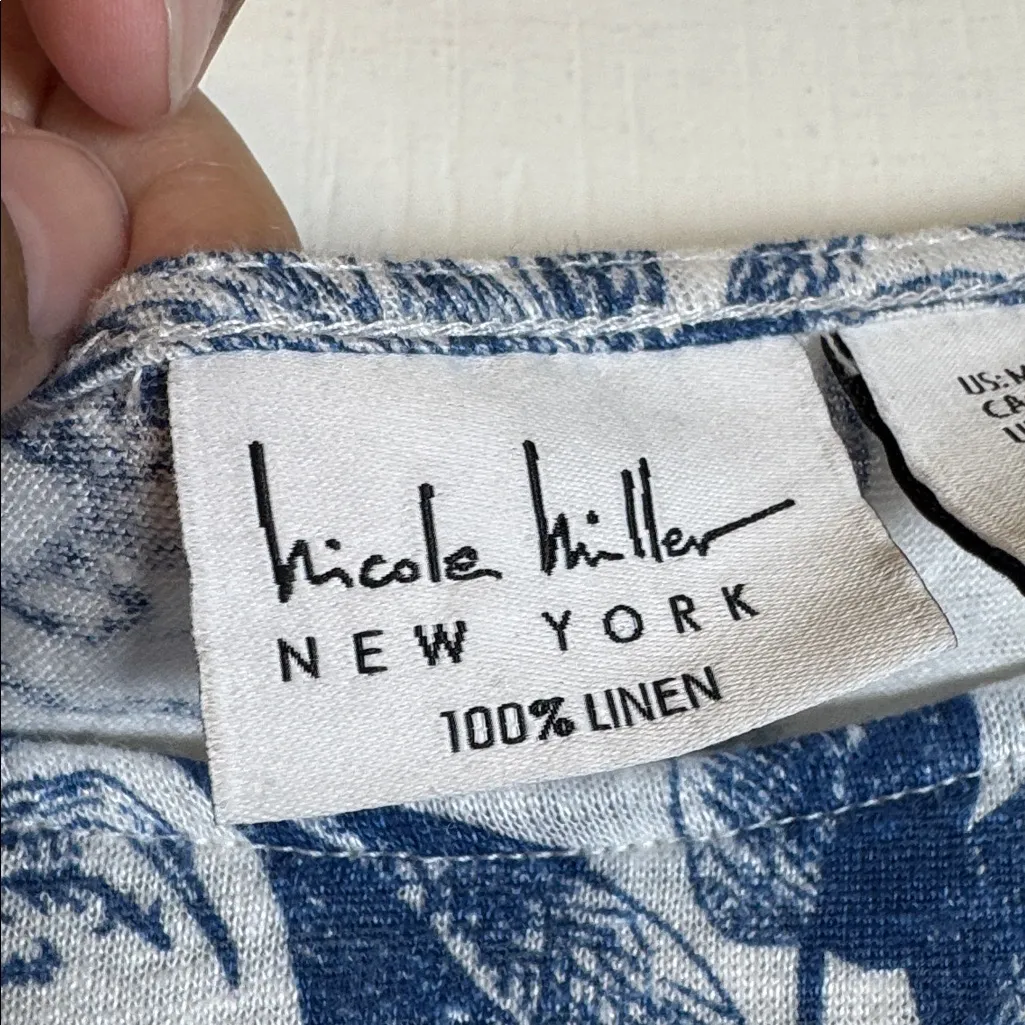 Nicole Miller Blue White 100% Linen Boxy Shirt Blouse Size Med EUC #2247 - Image 4