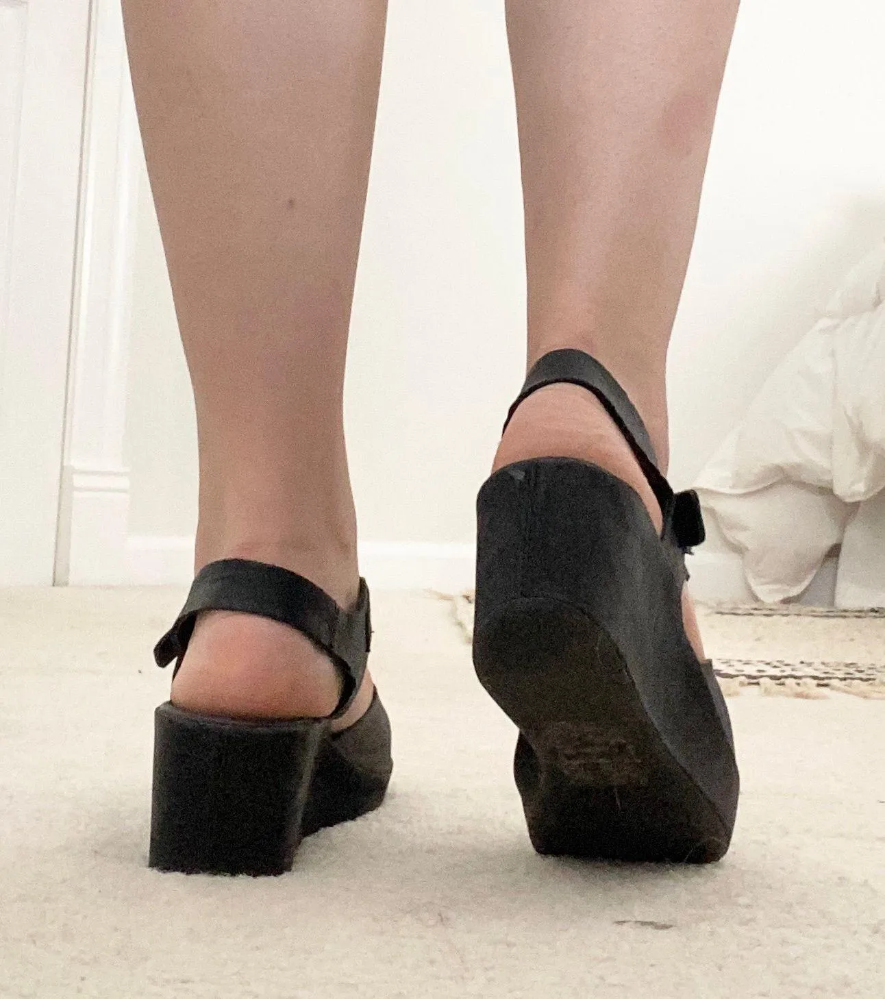 Kork-Ease Chunky Black Leather Wedges - Image 3