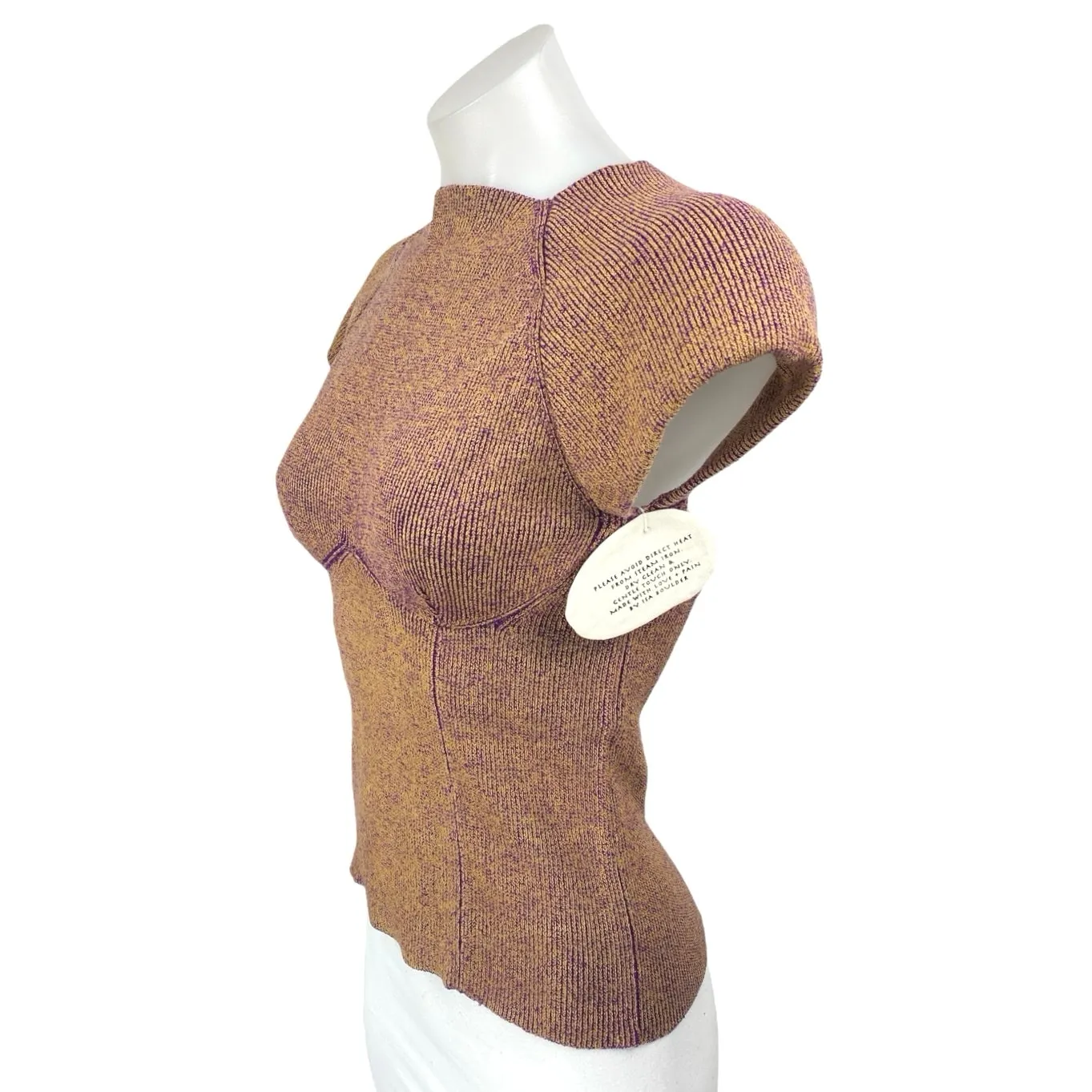 NEW Isa Boulder Shield Backless Sweater Tan Aubergine Short Sleeve Sweater Top M Size M - Image 3