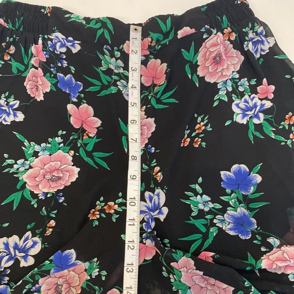 Torrid Black Floral Chiffon Pants Sz 12 Sheer Elastic Waistband Wide Leg Women’s - Image 9