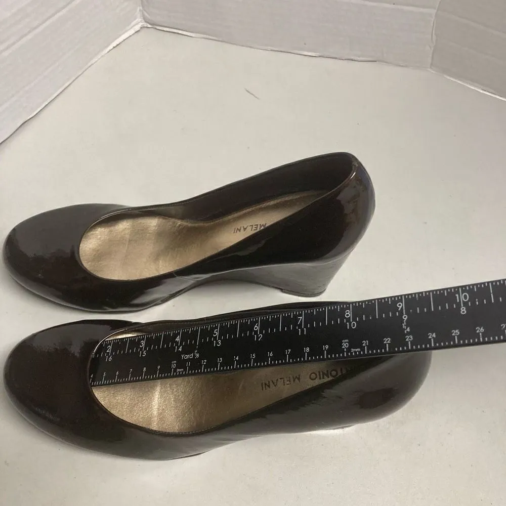 ‎ANTONIO MELANI Women’s Burgundy/Brown Wedge Heels Size 8M - Image 6