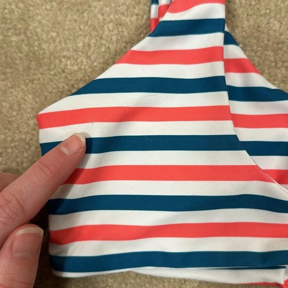 Bikini Top Teal Red/Pink White Stripe Women Small - Image 4