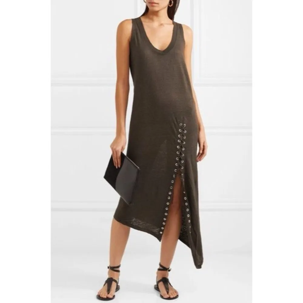 IRO • Karossi Dress brown linen knit tank maxi sleeveless asymmetrical lace-up - Image 8