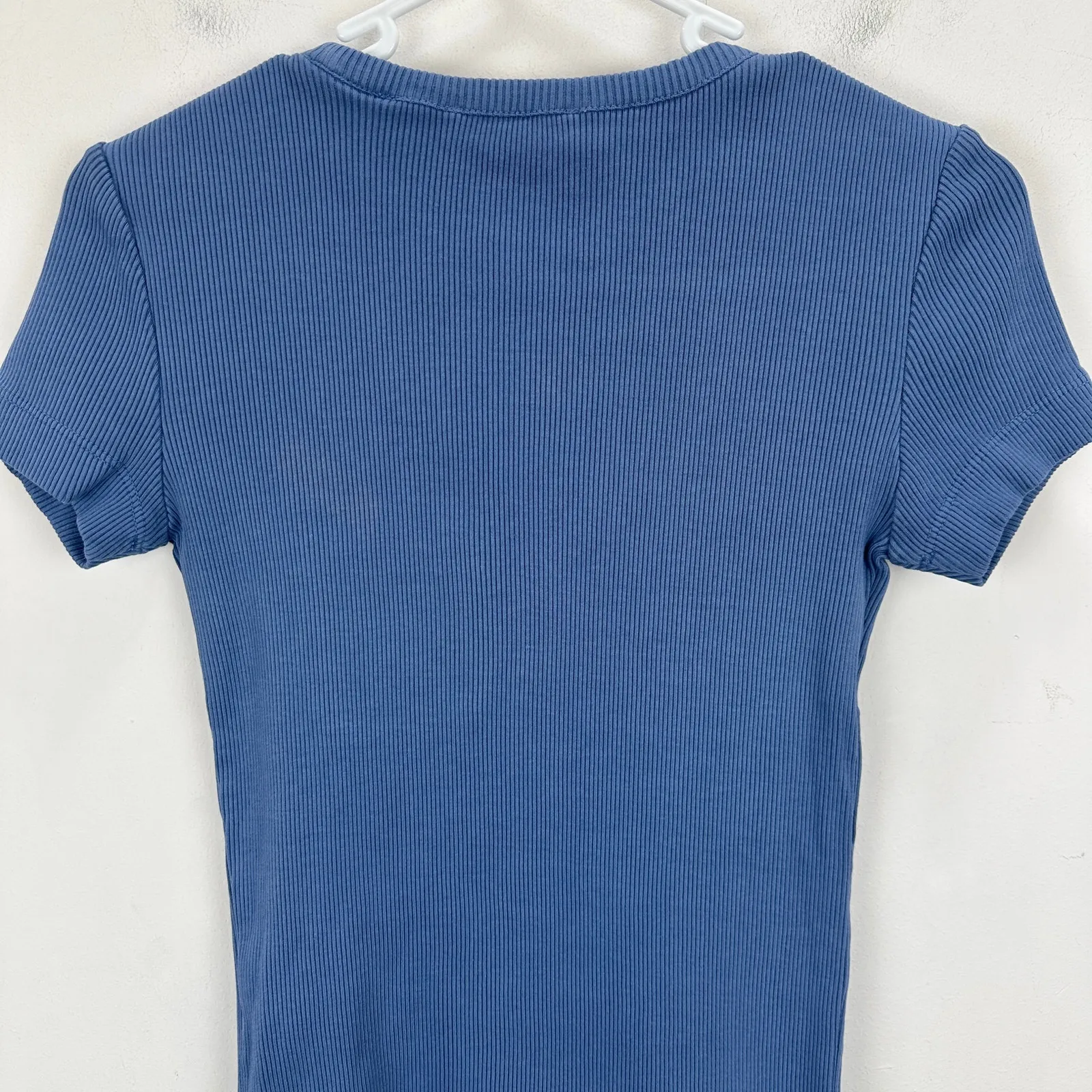 Madewell Garment Dyed Ribbed Crewneck Pocket Tee Shirt Delphinium Blue XXS NWT - Image 6