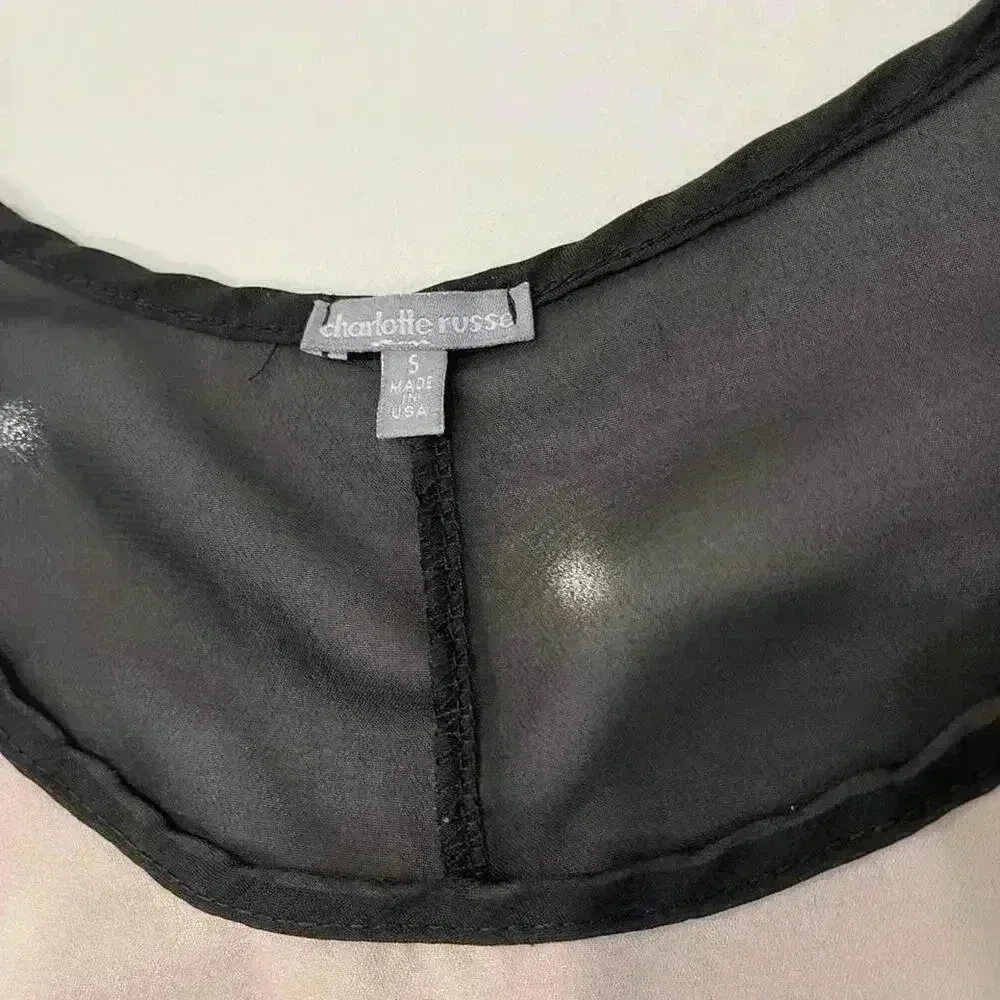 Charlotte Russe Semi Sheer Pink Black Short Sleeve Blouse Studded Women’s Small - Image 4