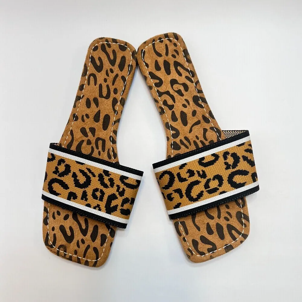 Animal print flat sandals square  womens leopard brown black chicsize US 9 EU 41 - Image 6