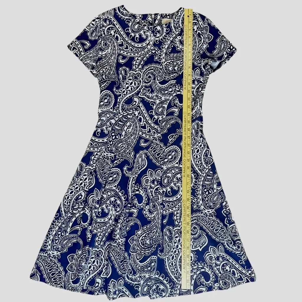 Michael Kors Dress Womens 6 Pleated Blue Paisley Short Sleeve Fit Flare Stretch - Image 14