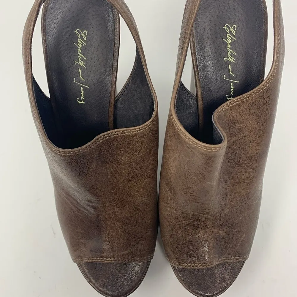 Elizabeth &‎ James Strut Brown Leather Platform Wedges Size 9.5B - Image 4