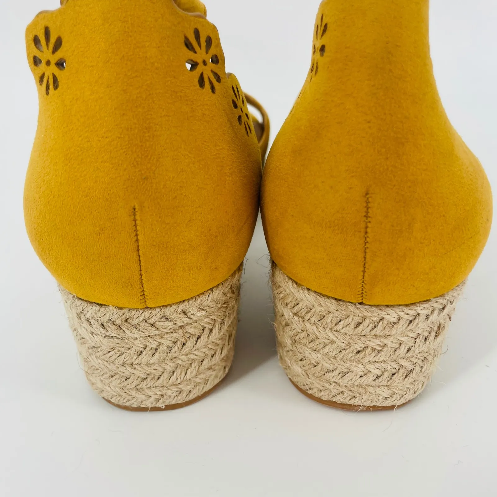 Torrid Yellow Gold Wedge Espadrille Sandals Ankle Strap Cutout Floral Size 12W - Image 4