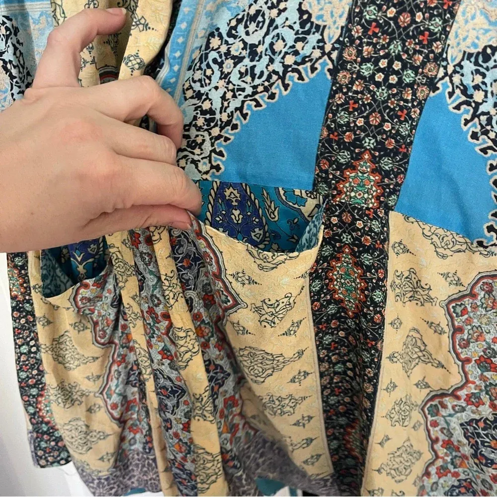 Johnny Was Kimono Rayon Blue Cream Long Paisley Cardigan Small - Image 4