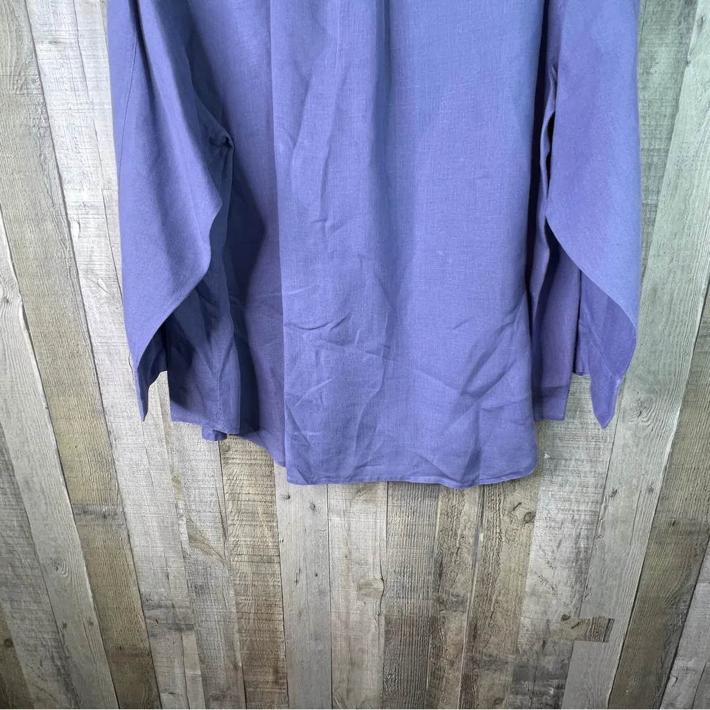 Saks Fifth Avenue Folio Collection Size 22 100% Linen Blue Button Long Sleeve - Image 6