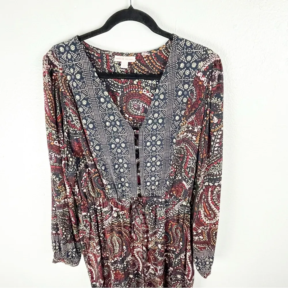 KNOX ROSE Night Sky Paisley Print Long Sleeves V-Neck Maxi Dress, Size Large - Image 8