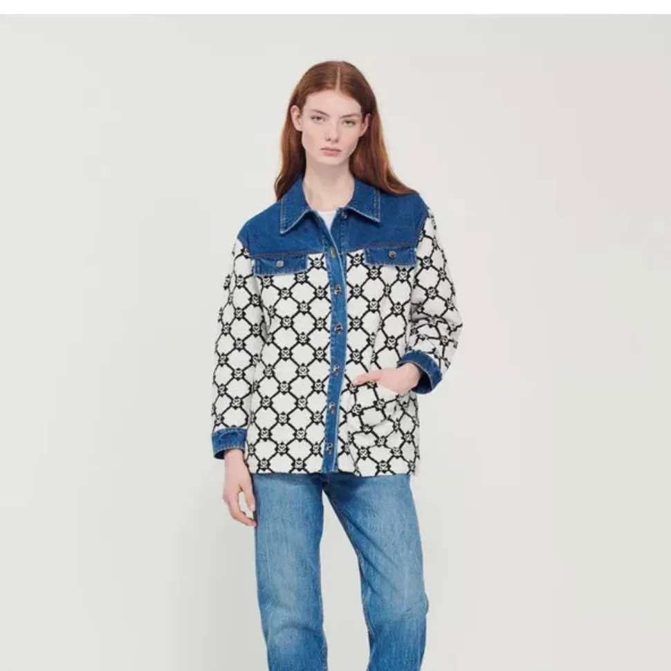 Sandro Knit and Denim Coatigan - Image 3