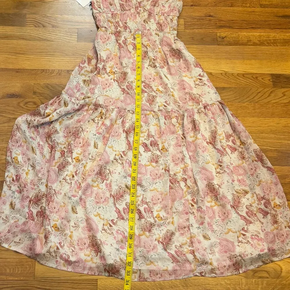 Floret Studios Women XS Taupe Mauve Cottage Fairy Floral Long Dress Romantic New Pink - Image 5