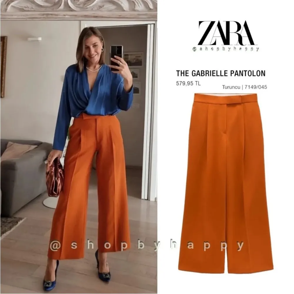 NEW Zara High Waist Burnt Orange Stretch “THE GABRIELLE PANTS” Pant Trousers S - Image 8