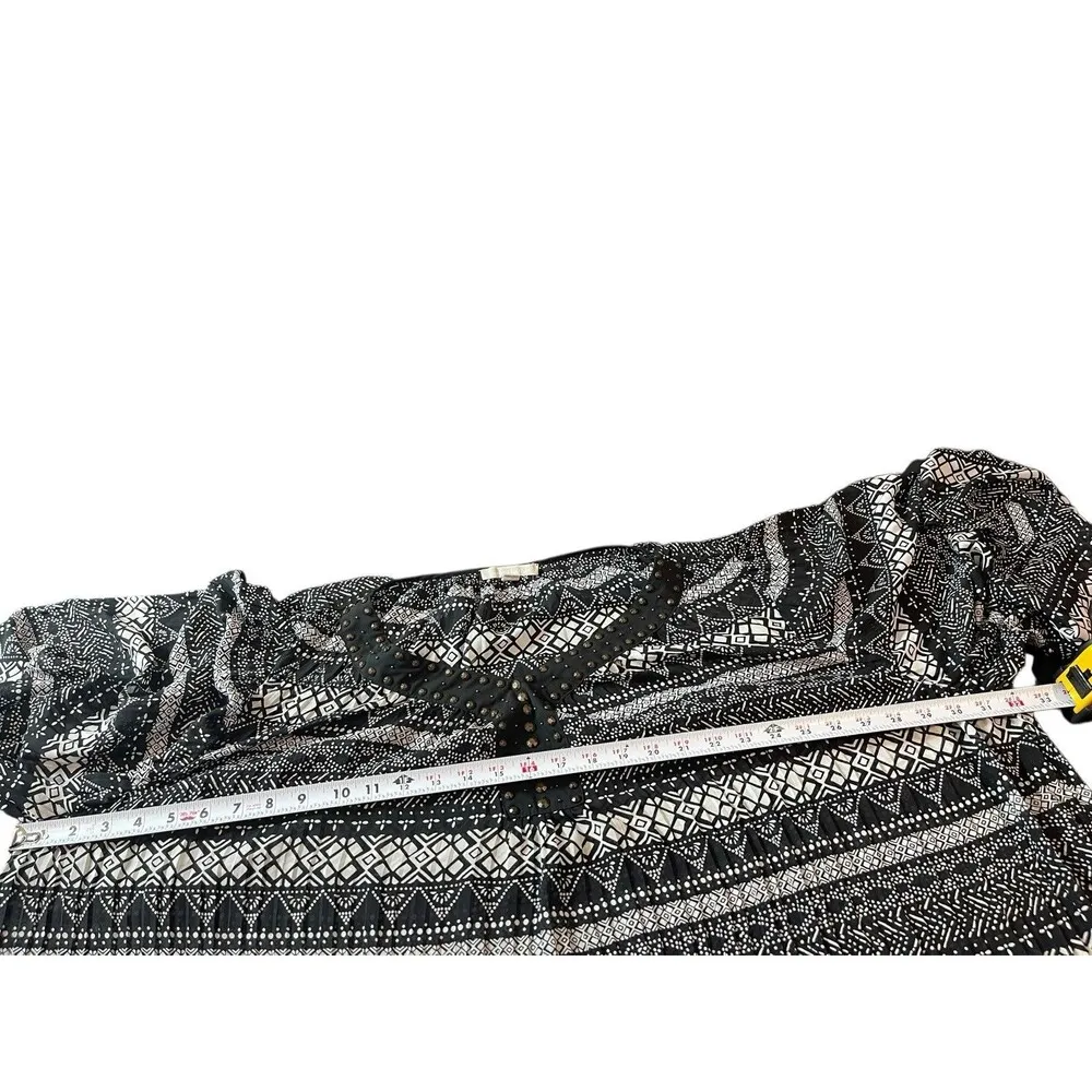 Woman Within Black Geometric Pattern Sheer Flowy V-neck 3/4 Sleeve Tunic Top 1x - Image 11