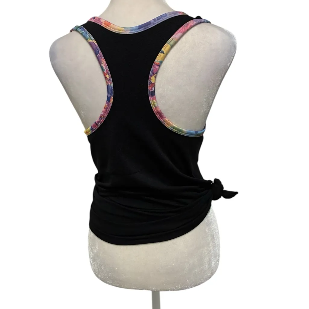 Black Racerback Tank Top with Fun Colorful Trim. Size medium - Image 4