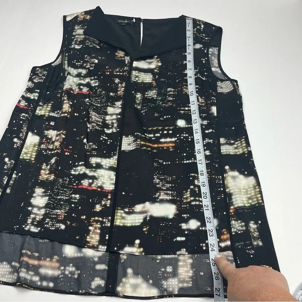 Lafayette 148 New York Women Small Black City Lights 100% Silk Sleeveless Blouse - Image 7
