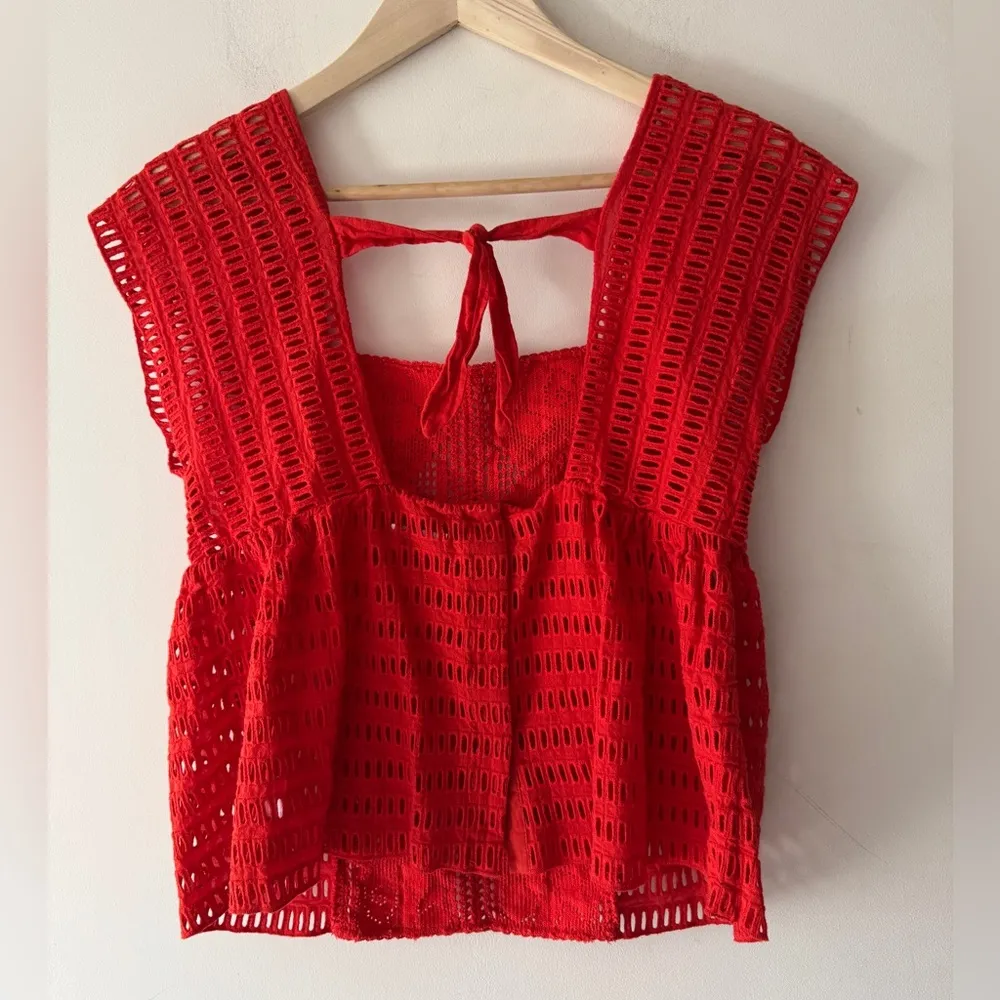 SAYLOR Red Crochet Sleeveless Boho Blouse - Image 3