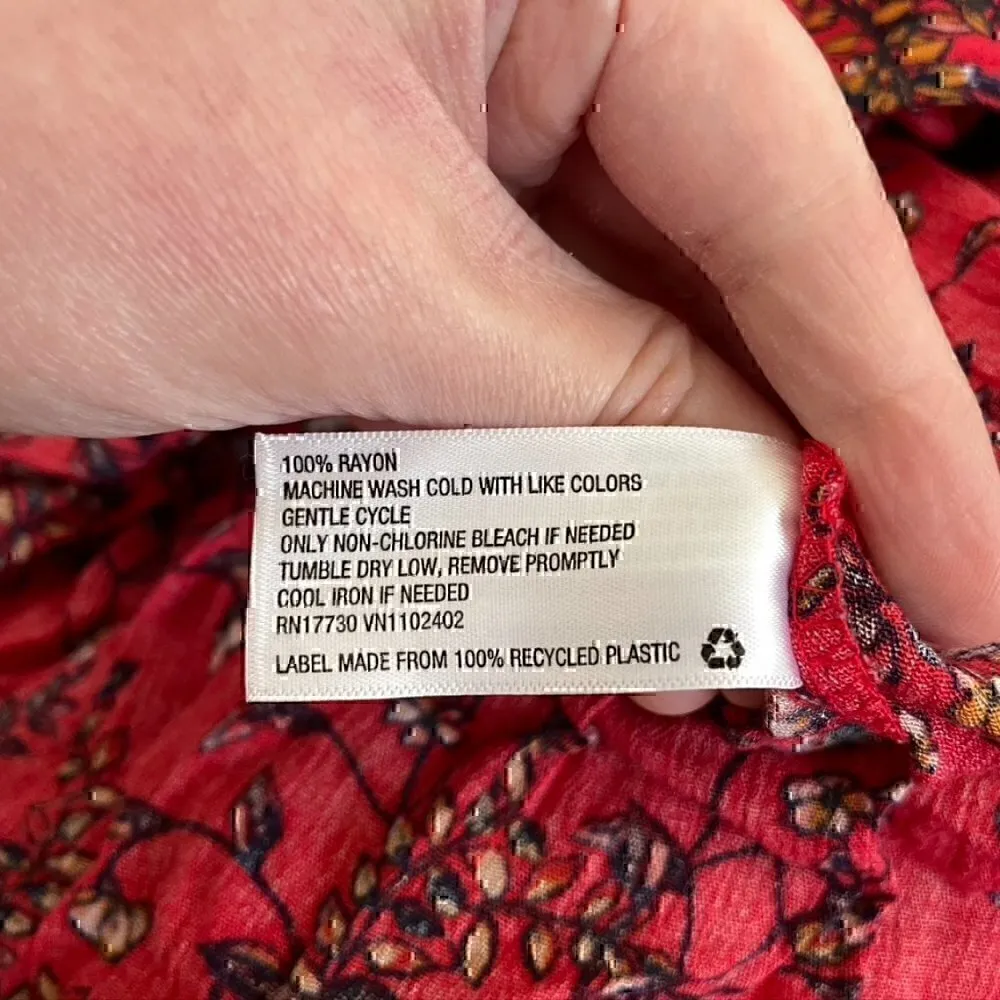 XHILARATION Coral Red Multi Floral Long Bell Flare Sleeve Wrap Surplice Romper S - Image 10