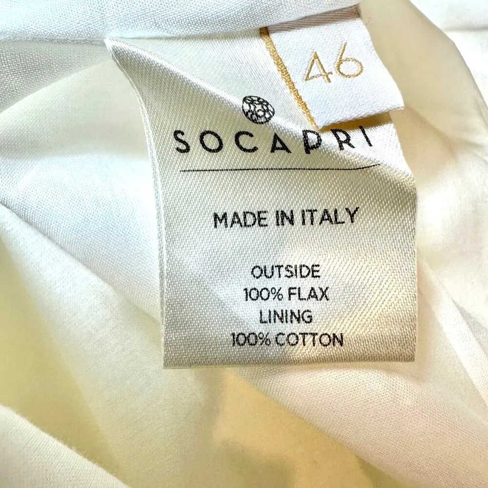 Socapri 100% Flax White Midi Dress Ivory Made in Italy 46 (10 us) - Image 15