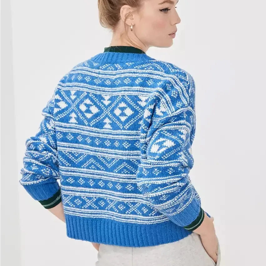 NWOT  Aerie Fair Isle Drift Sweater Christmas Navy - Image 7