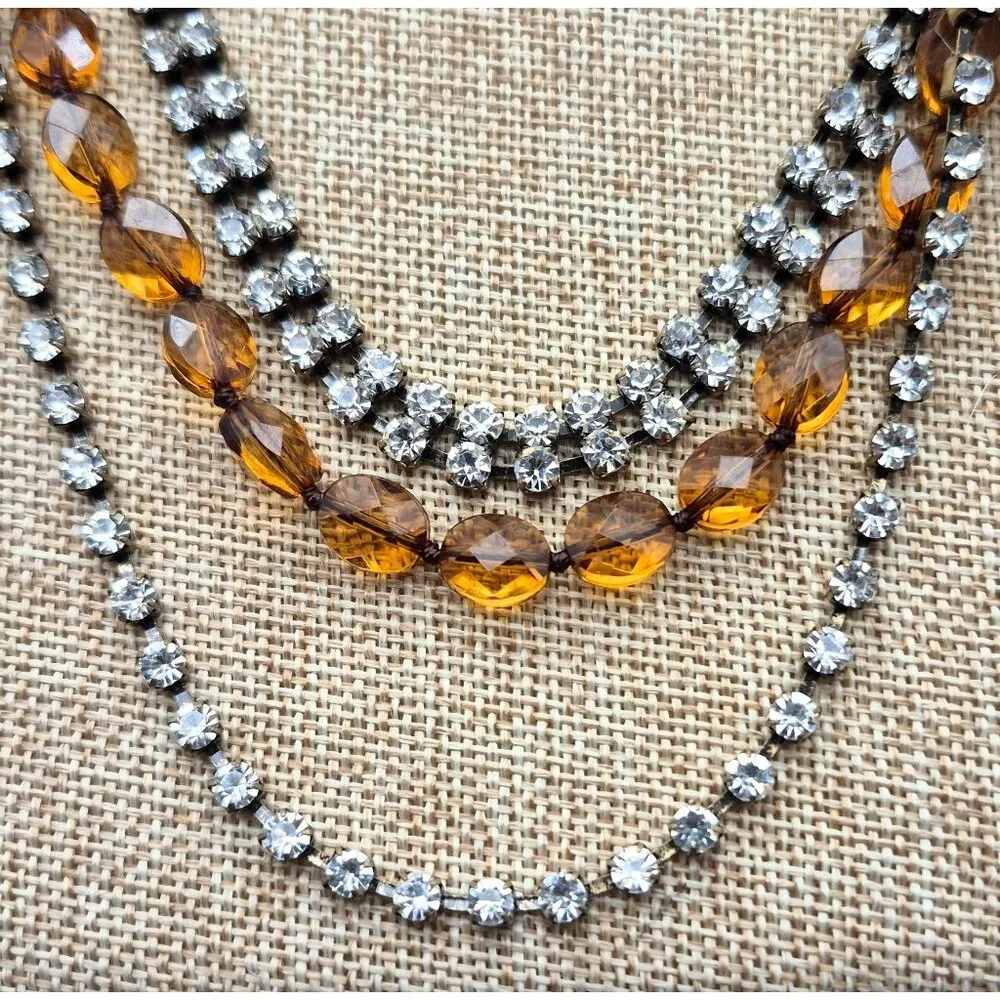 J. Crew Multi Strand Necklace Faceted Orange Amber Color Beads Crystal Chains 34 - Image 4