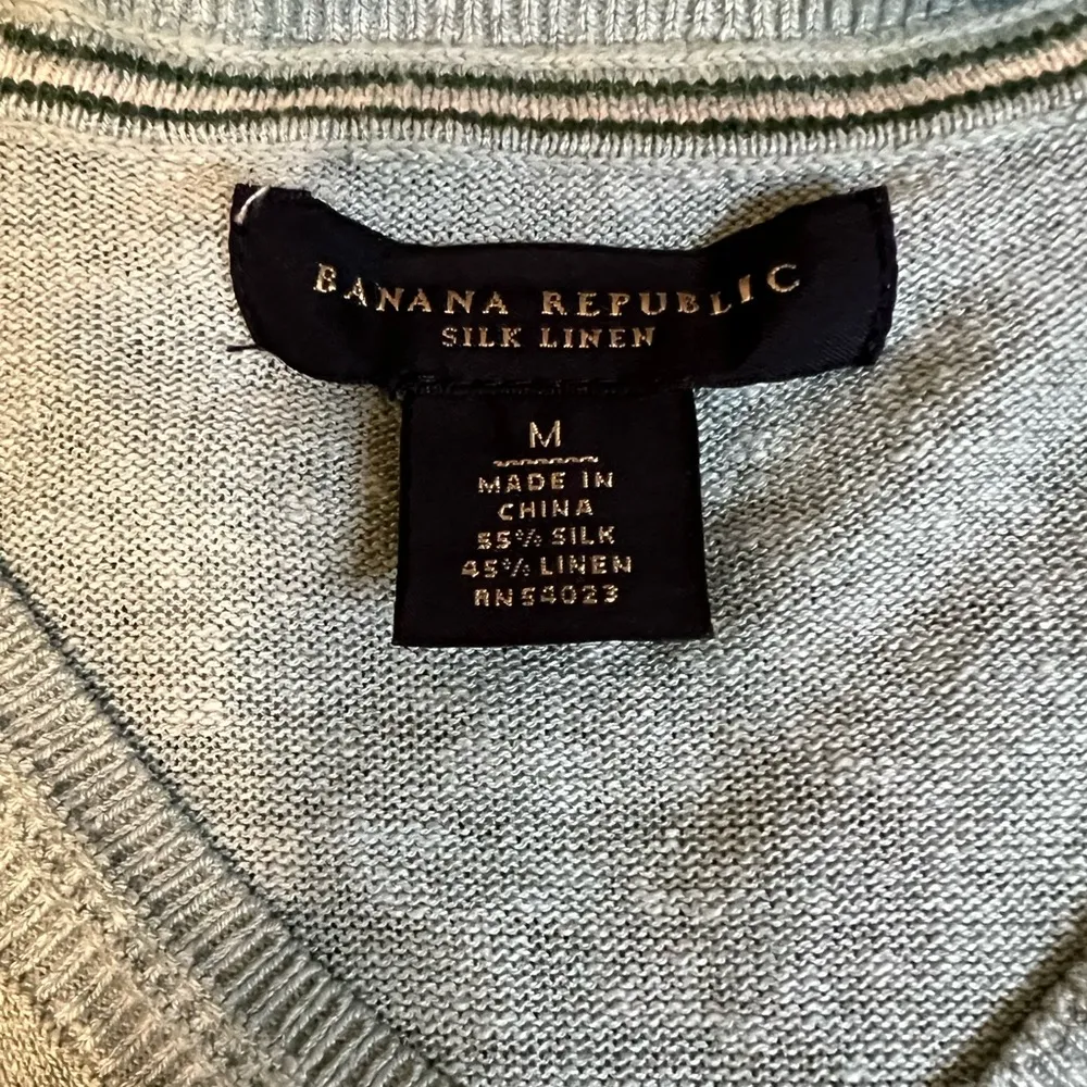 Banana Republic Silk Linen Blend V-Neck Sweater Seafoam Green Size Medium - Image 2