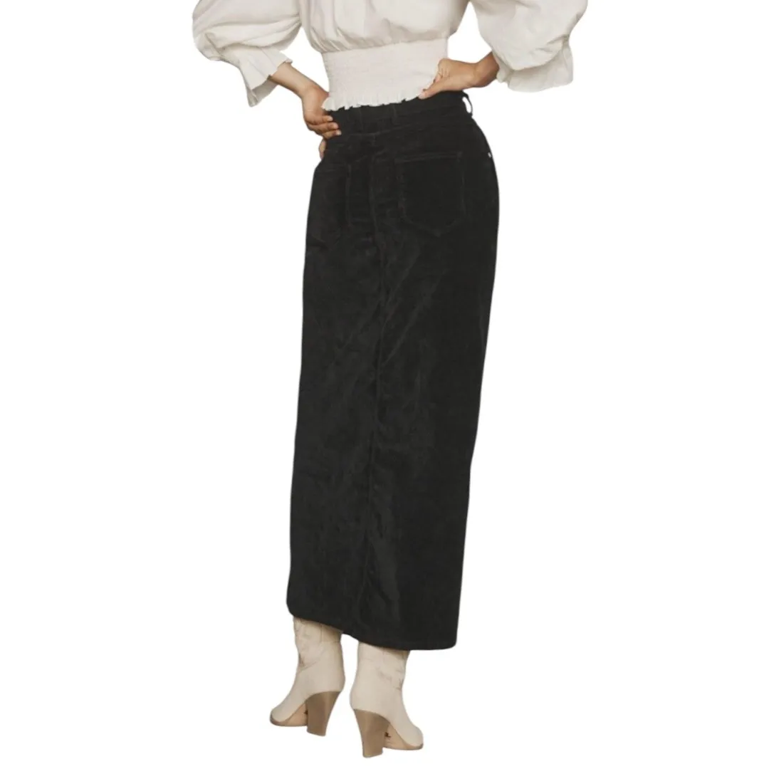 Anthropologie Pilcro Madi Front Slit Corduroy Maxi Skirt Black Sz 6 Boho Western - Image 2