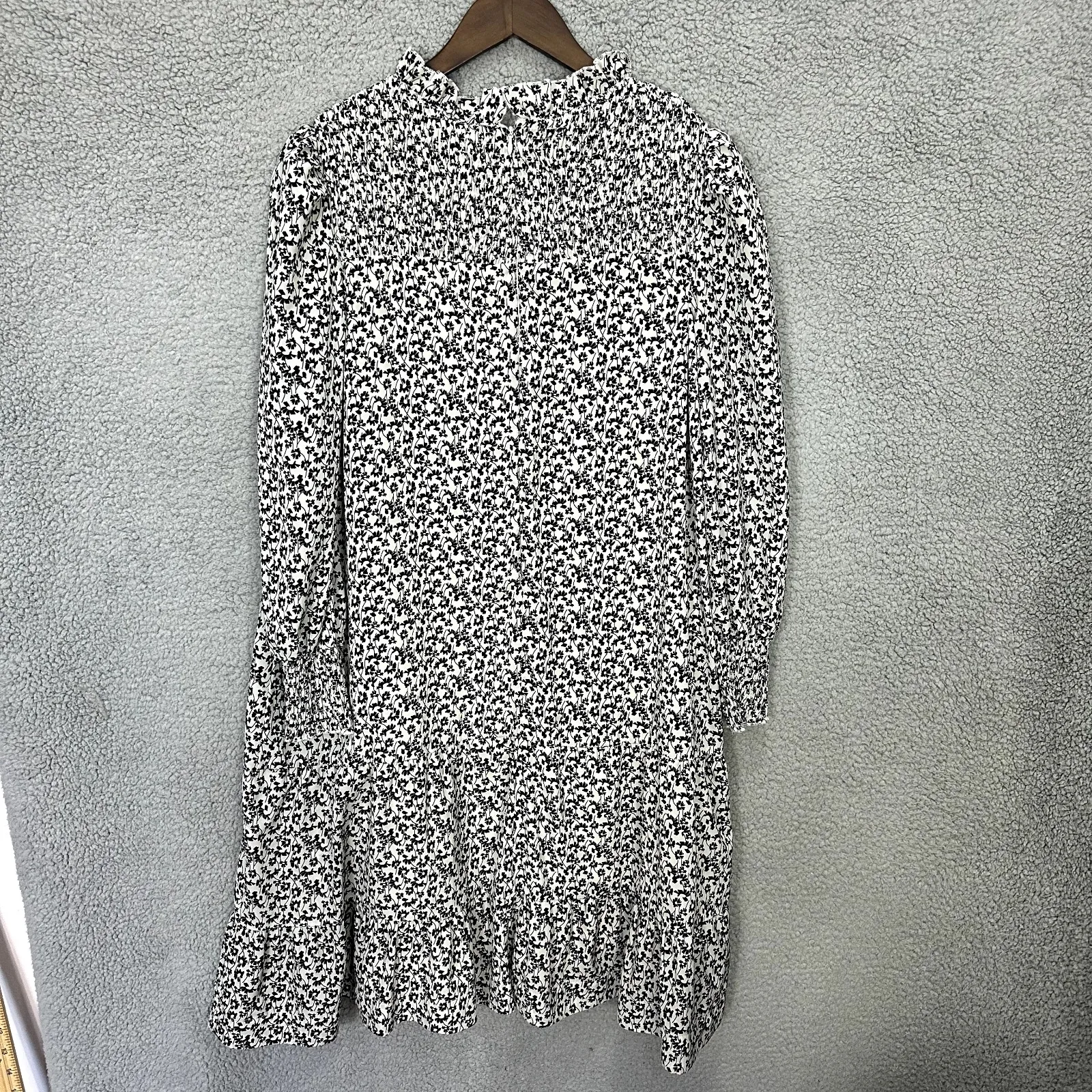 Udel‎ New York Babydoll Dress L Black Floral Ruffle Hem Cottage Peasant Prairie Size L - Image 3