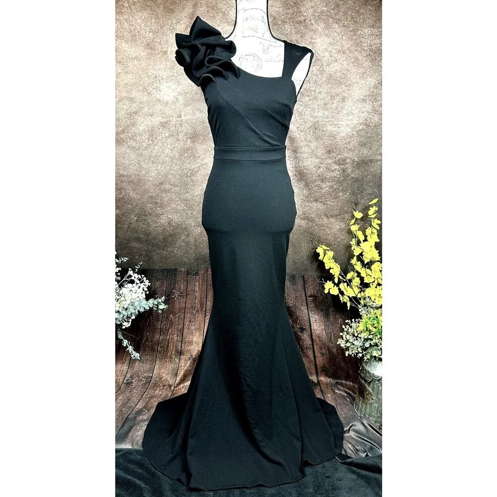 LuLus Lucette Black Sleeveless Ruffled Mermaid Gown XS - Image 2