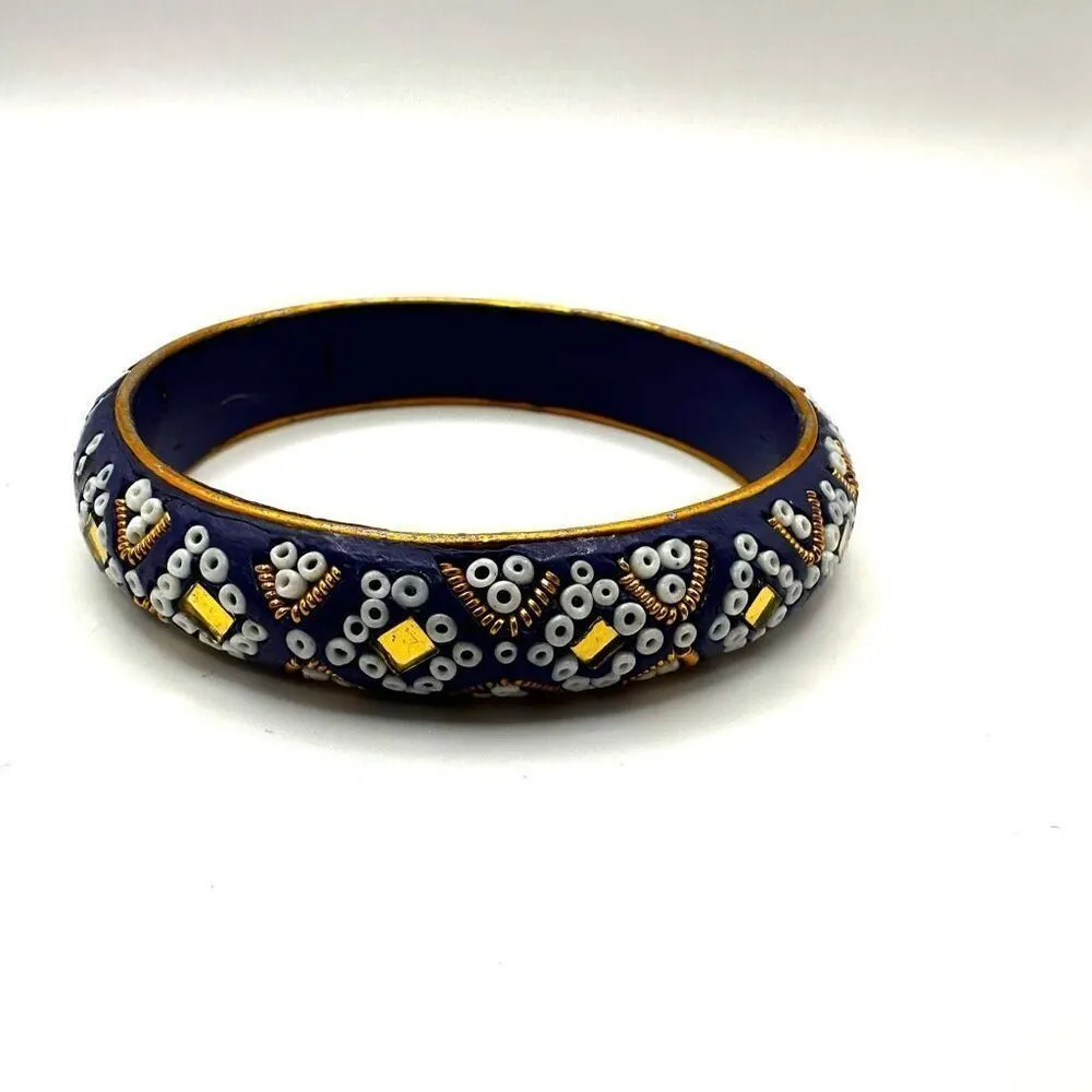Blue beaded Indian mirrored bangle bracelet - Image 8