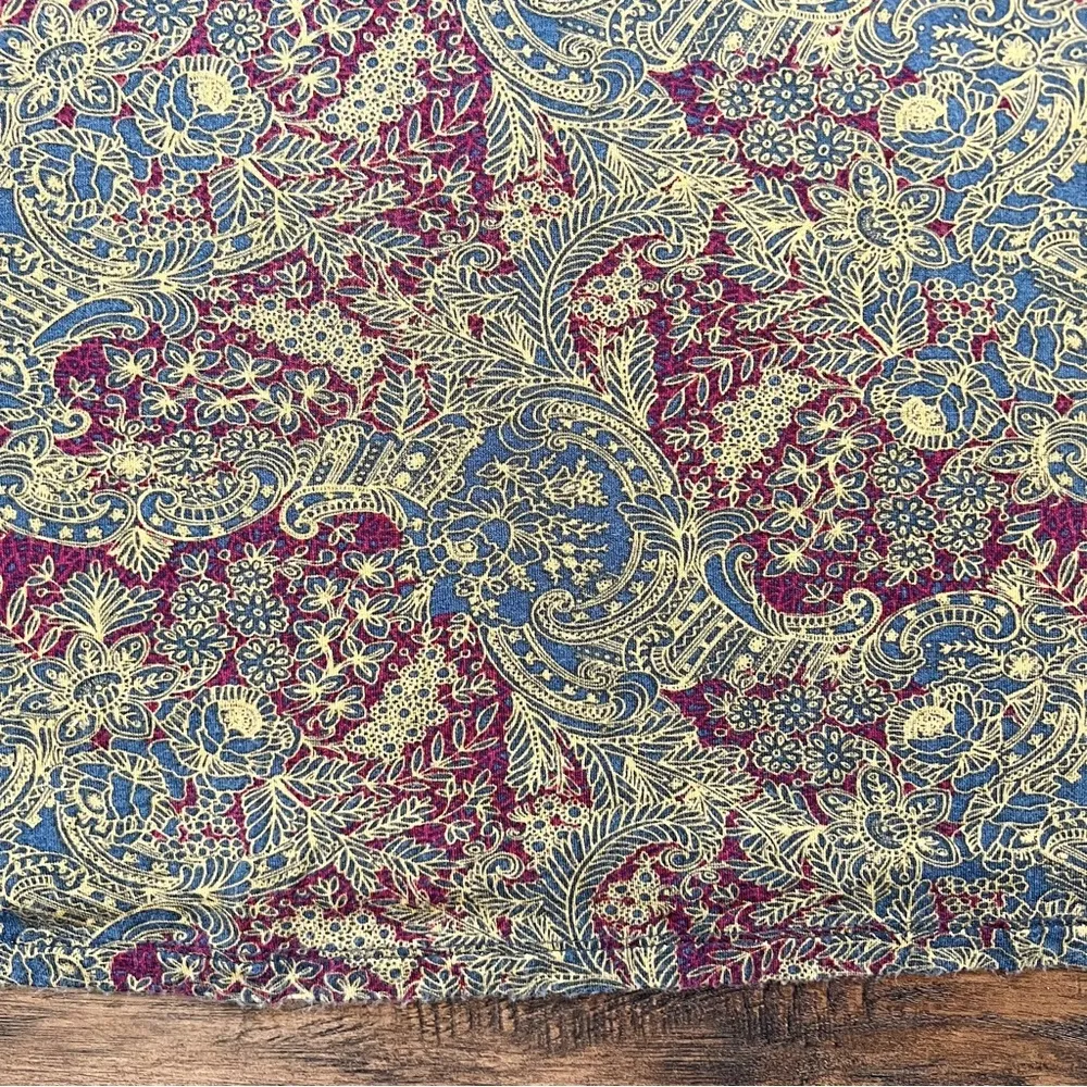 Free People • Sashaying Maxi Skirt paisley print jersey knit maroon gold blue - Image 7