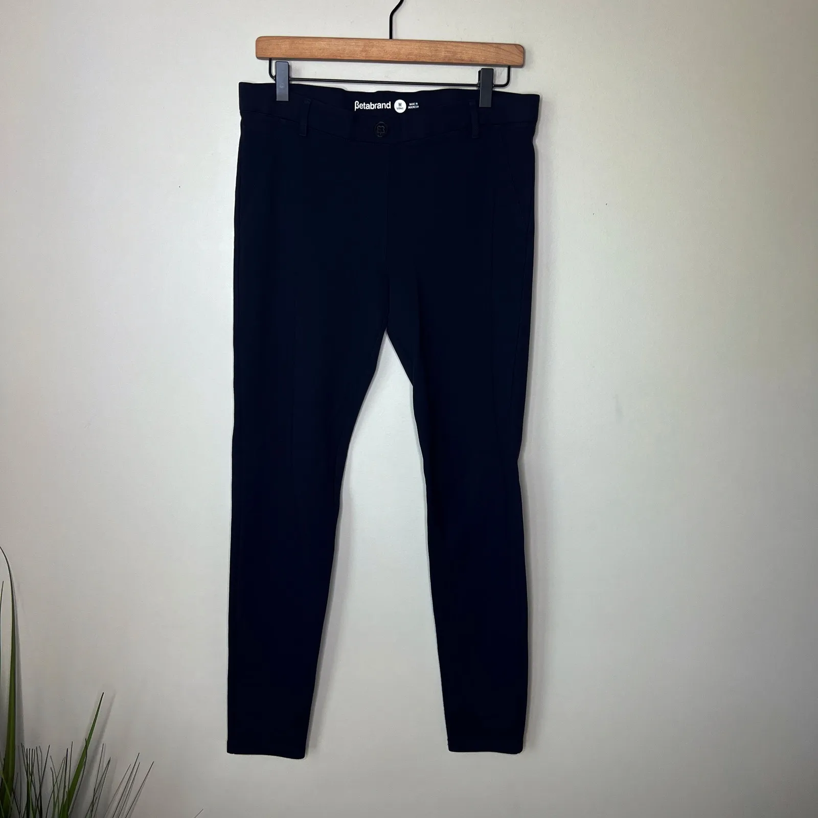 Betabrand Straight-Leg Two-Pocket‎ Dress Pant Yoga Pants Navy Size Medium Long - Image 3