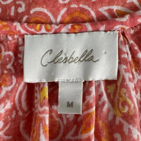 Cleobella Floral Boho Blouse Medium Pink Orange Puff Sleeve Button Front Top - Image 8