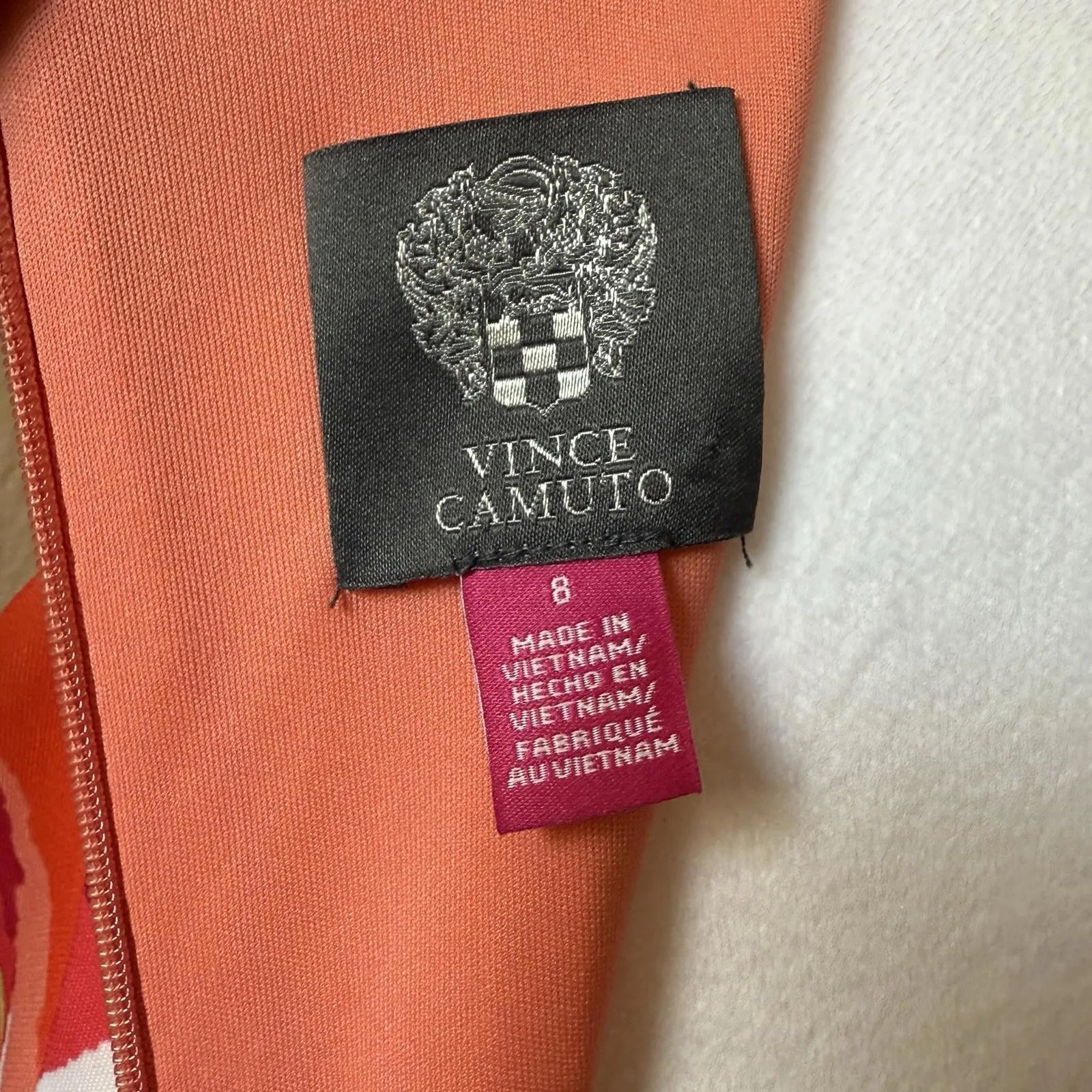 VINCE CAMUTO Pink Orange Floral Fit & Flare Scuba Dress Pockets Lined Size 8 - Image 4