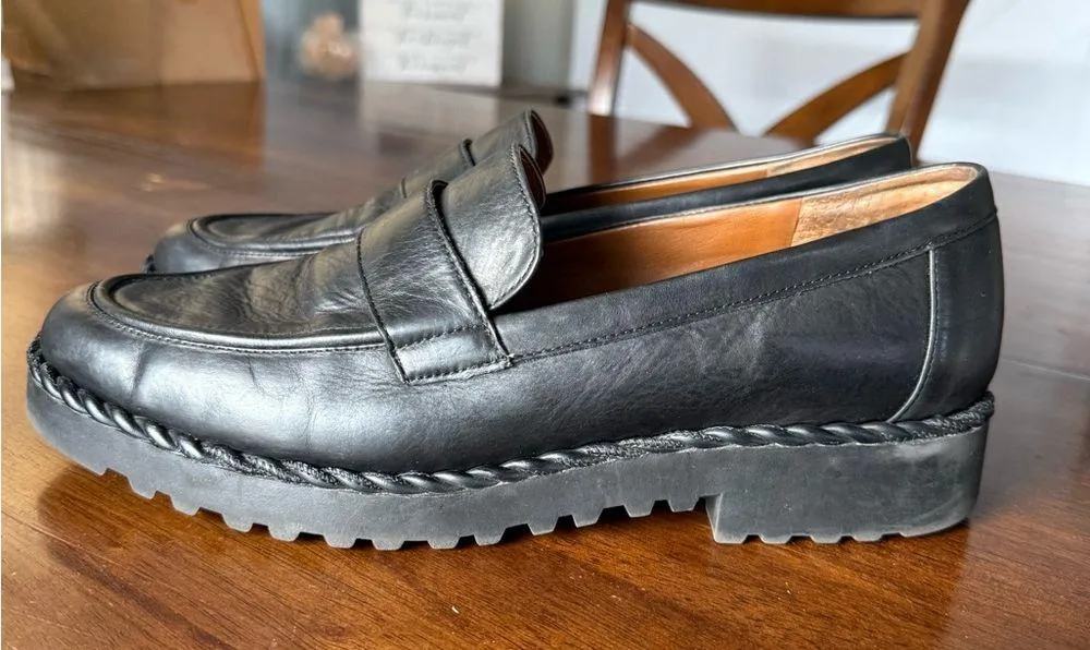 Franco Sarto Carol Lug Sole Leather Loafers in Black size 10 - Image 3