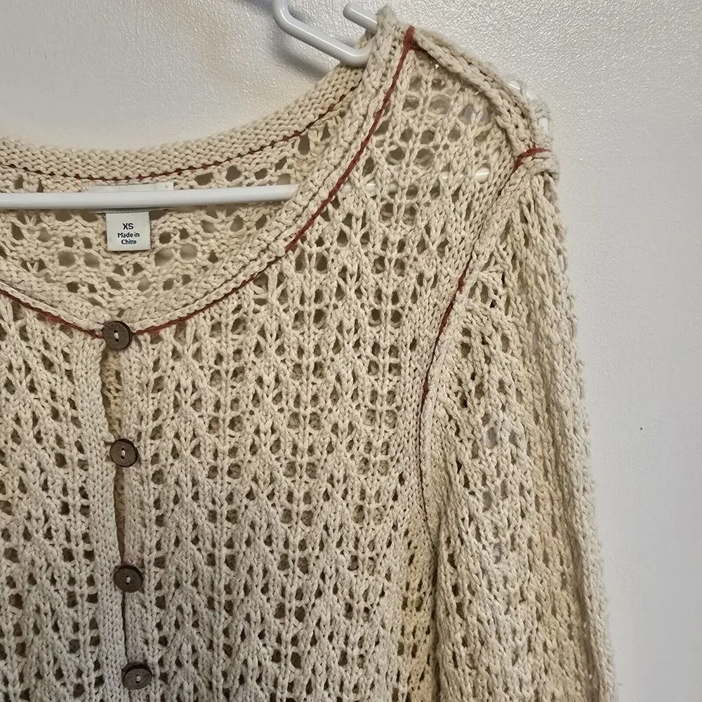 Sundance Womens Top Crochet Open Knit Long Sleeve Boho Half Button Shirt Size XS - Image 4