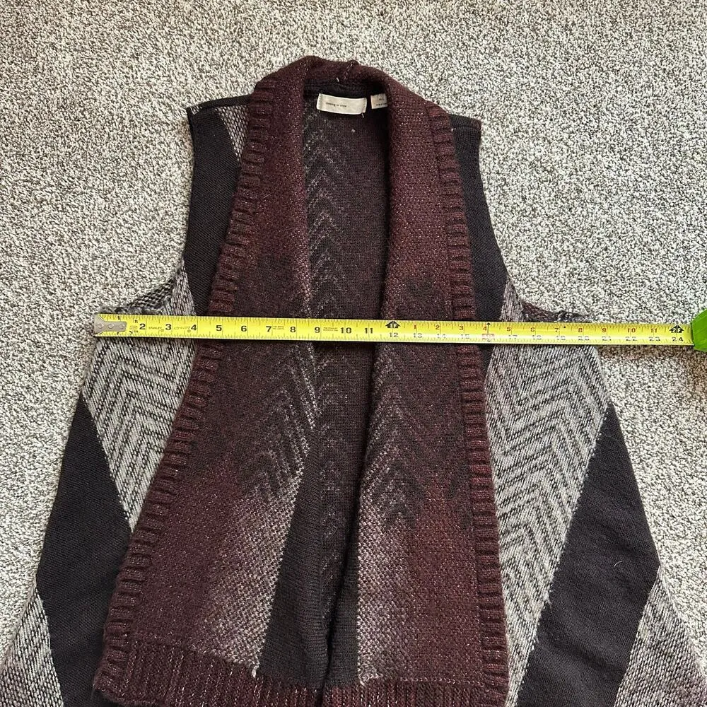 Sleeping on Snow Anthropologie Mabli maroon and tan knit sleeveless cardigan M/L - Image 11
