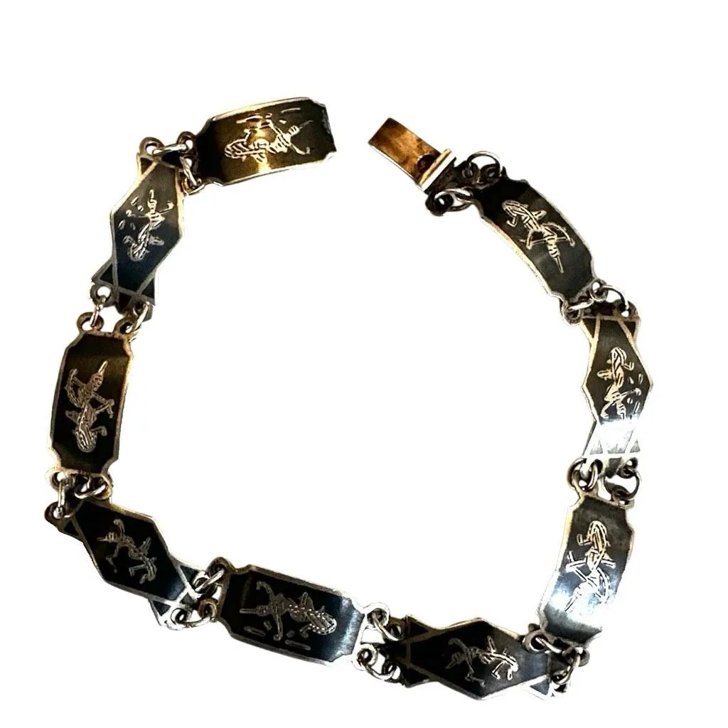 Vintage 1960s Siam Sterling Niello Bracelet Silver - Image 2