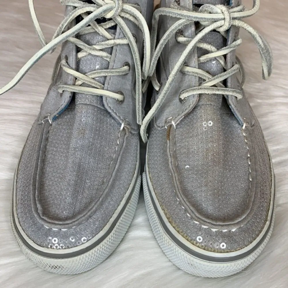 Sperry Gray Sequin Booties Sneakers Size 6 - Image 8