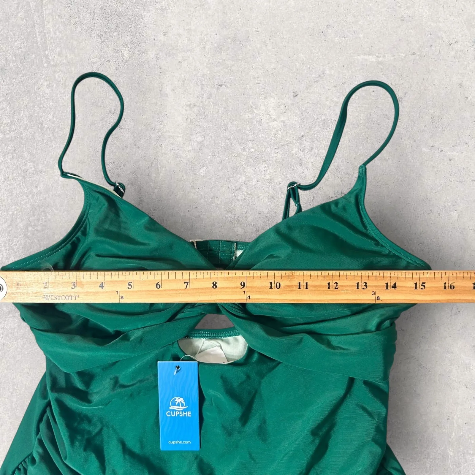 New Cupshe One Piece Swimsuit Women L Green Front Cut Out Ruched Tummy Control‎ - Image 7