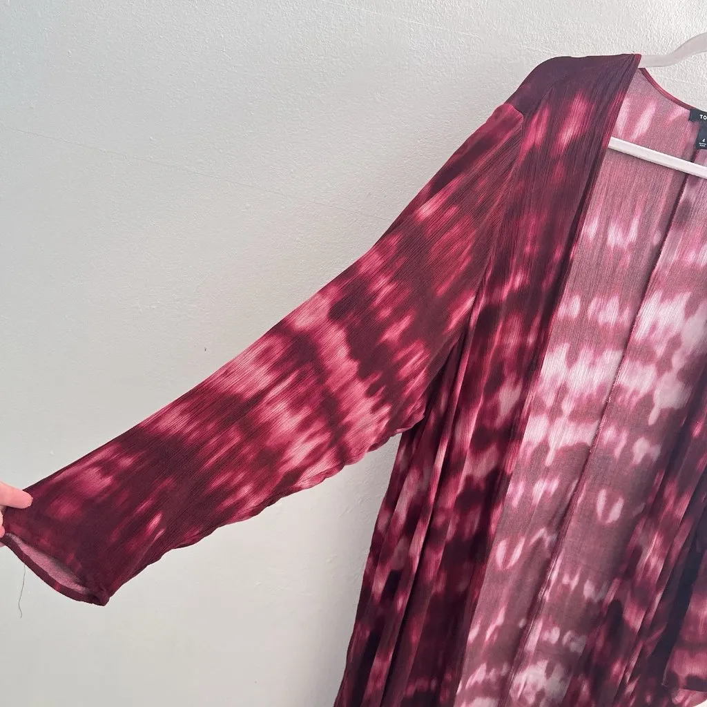NEW Torrid Long Duster Cardigan Kimono 4X Burgundy Tie Dye Boho Gauze Longline - Image 7