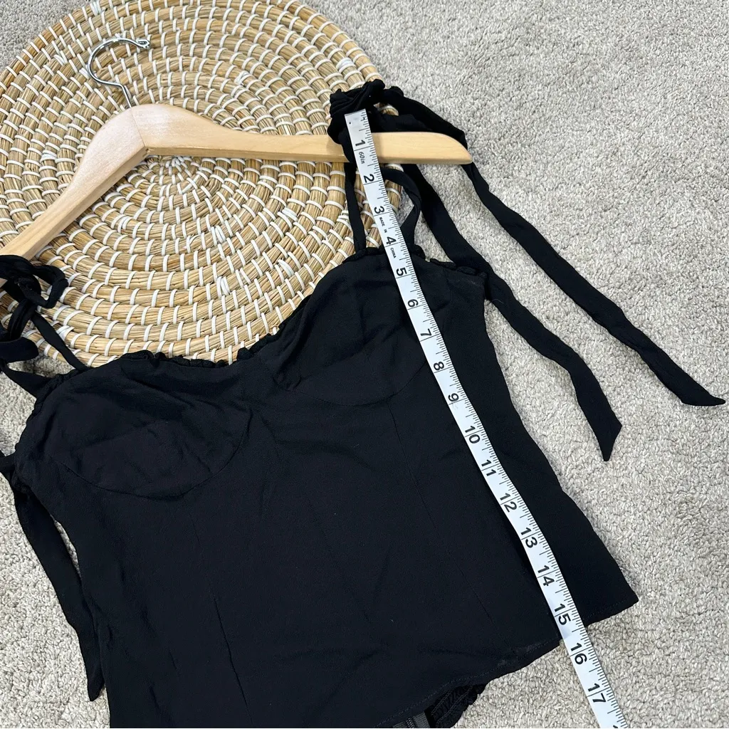 Reformation Women’s Blanca Tank Top Sleeveless Smocked Tie Shoulder in Black 10 - Image 12