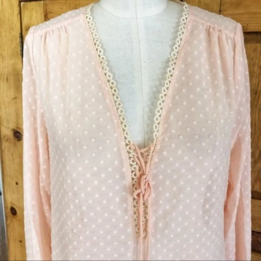 Lucy Paris Blouse S NWT Swiss Polka Dot Sheer Pink - Image 4