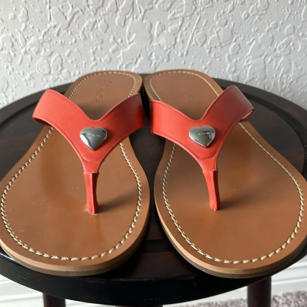 Coach: Ellis (FG 2097) Leather Slip On Thong Flip Flop- Silver Tone Heart- 9 - Image 11