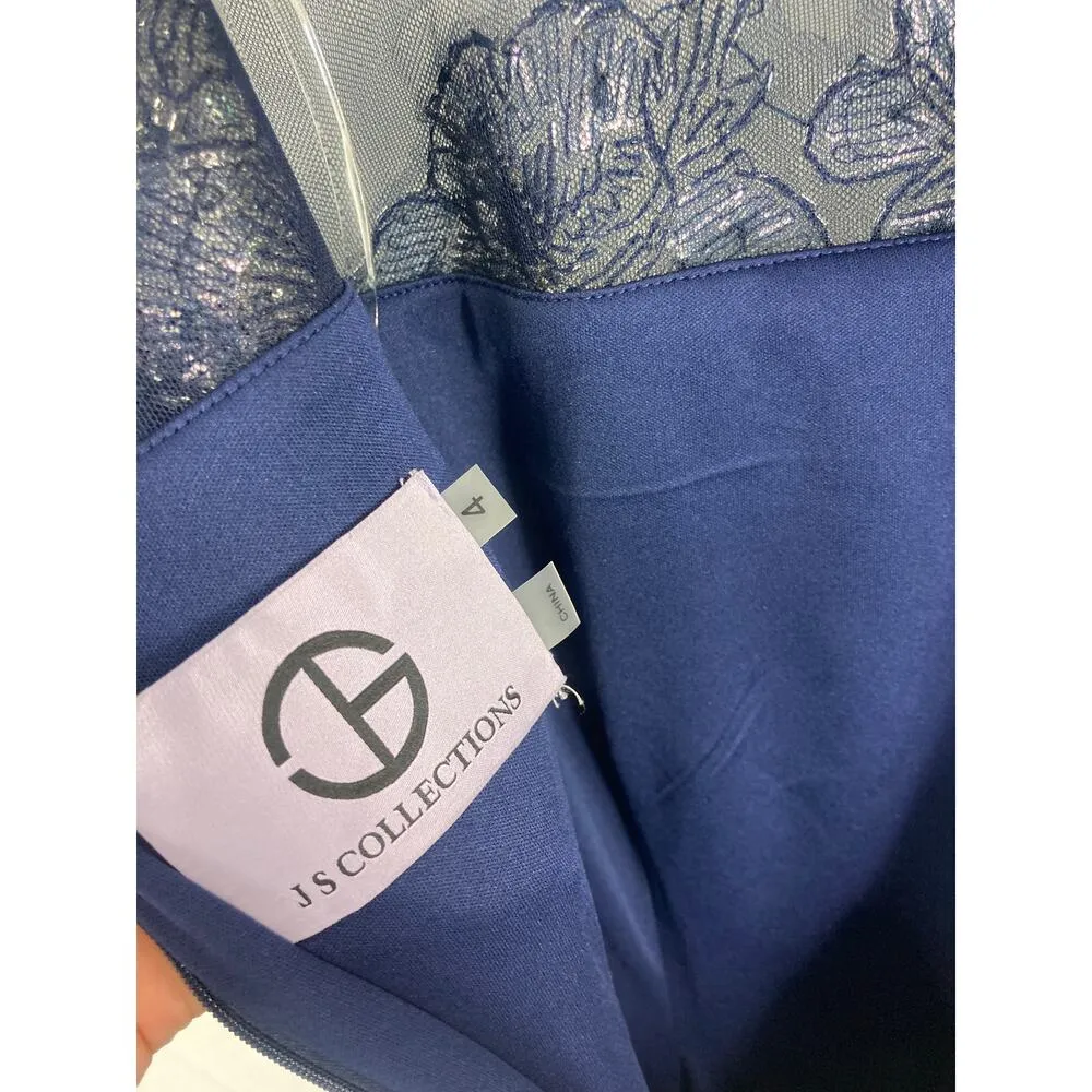 NWT JS Collections Fleur Beaded Column Gown Blue Size 4 - Image 8