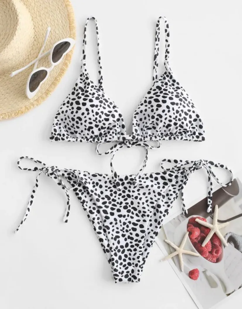 Zaful Cow Print String Bikini Set - Image 2