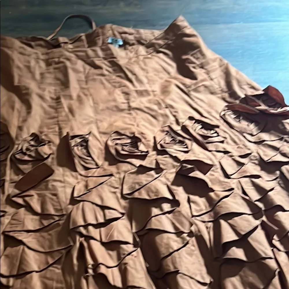 Casual Brown Bubble Midi Skirt with Ruffled Tiers Size L - Image 2